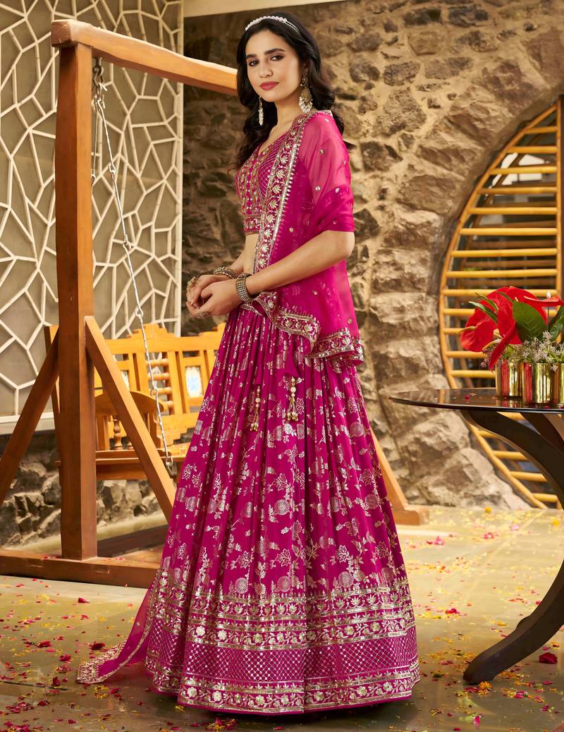 RANI PINK DOLA SILK SEQUINS & ZARI EMBROIDERED STITCHED LEHENGA CHOLI