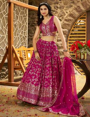 RANI PINK DOLA SILK SEQUINS & ZARI EMBROIDERED STITCHED LEHENGA CHOLI 5