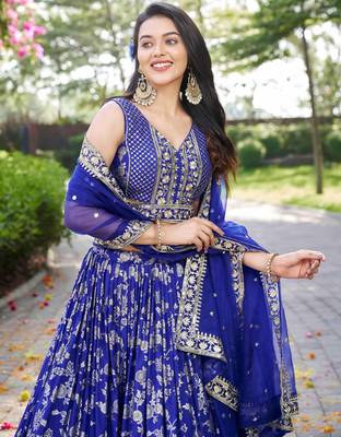 ROYAL BLUE DOLA SILK SEQUINS & ZARI EMBROIDERED STITCHED LEHENGA CHOLI 2