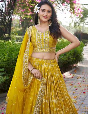 YELLOW DOLA SILK SEQUINS & ZARI EMBROIDERED STITCHED LEHENGA CHOLI 2