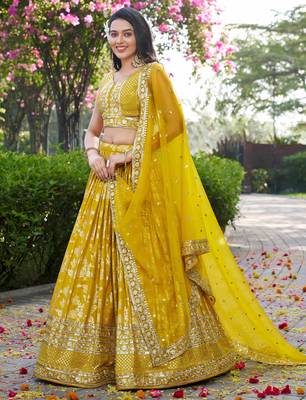 YELLOW DOLA SILK SEQUINS & ZARI EMBROIDERED STITCHED LEHENGA CHOLI 4