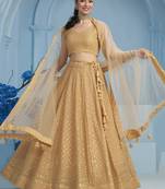 BEIGE GEORGETTE SEQUINS & THREAD EMBROIDERED STITCHED LEHENGA CHOLI