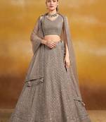 GREY GEORGETTE SEQUINS & THREAD EMBROIDERED STITCHED LEHENGA CHOLI