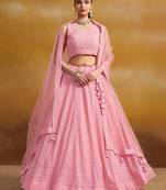 LIGHT PINK GEORGETTE SEQUINS & THREAD EMBROIDERED  STITCHED LEHENGA CHOLI