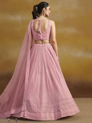 LIGHT PINK GEORGETTE SEQUINS & THREAD EMBROIDERED  STITCHED LEHENGA CHOLI 3