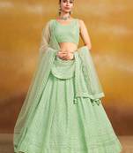 MINT GREEN GEORGETTE SEQUINS & THREAD EMBROIDERED  STITCHED LEHENGA CHOLI