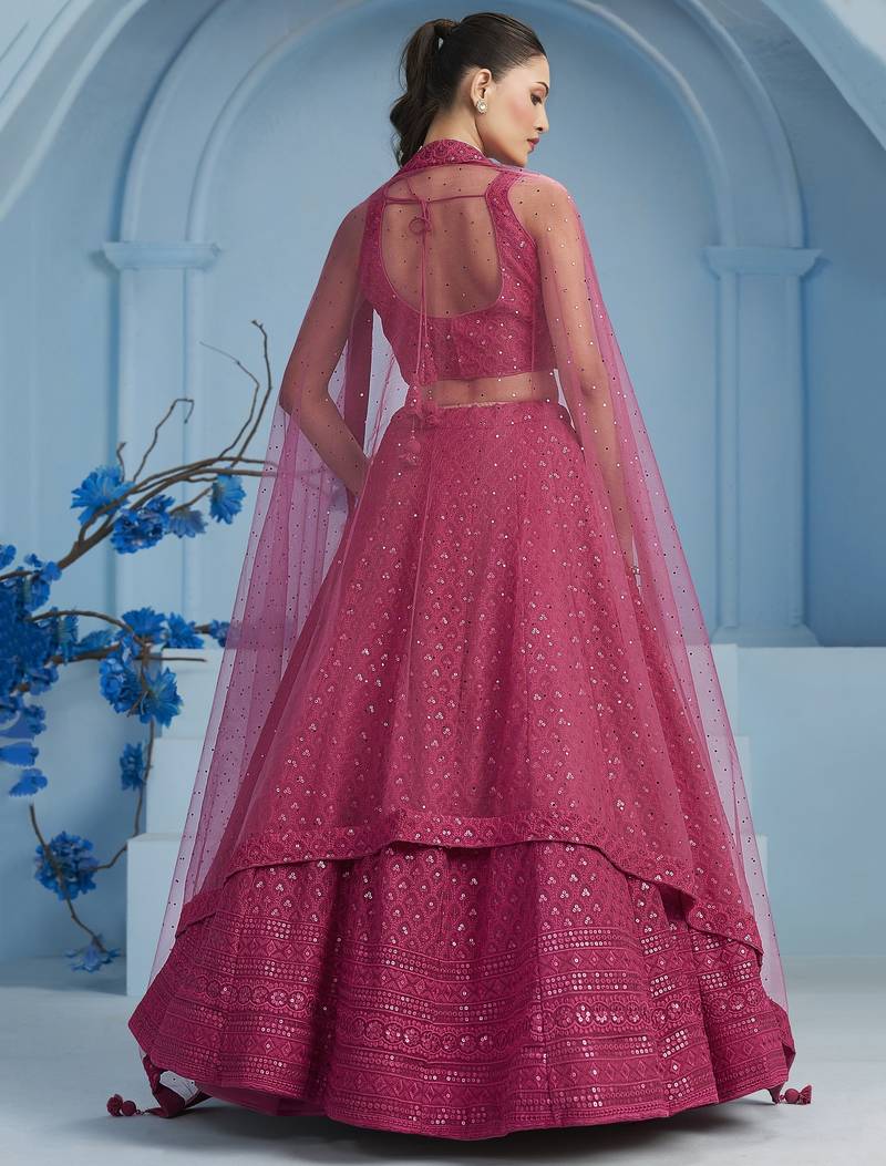 PINK GEORGETTE SEQUINS & THREAD EMBROIDERED STITCHED LEHENGA CHOLI