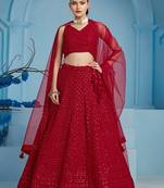 RED GEORGETTE SEQUINS & THREAD EMBROIDERED STITCHED LEHENGA CHOLI
