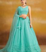SKY BLUE GEORGETTE SEQUINS & THREAD EMBROIDERED STITCHED LEHENGA CHOLI