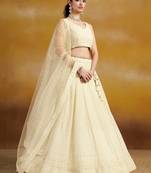 WHITE GEORGETTE SEQUINS & THREAD EMBROIDERED STITCHED LEHENGA CHOLI