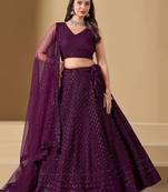 WINE GEORGETTE SEQUINS & THREAD EMBROIDERED STITCHED LEHENGA CHOLI