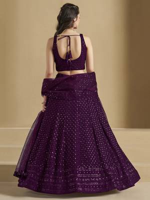 WINE GEORGETTE SEQUINS & THREAD EMBROIDERED STITCHED LEHENGA CHOLI 3