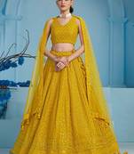YELLOW GEORGETTE SEQUINS & THREAD EMBROIDERED STITCHED LEHENGA CHOLI