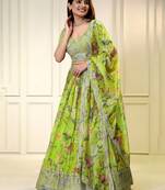 NEON ZARI & SEQUINS EMROIDERY FLORAL PRINT ORGENZA STITCHED LEHENGA CHOLI