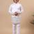 Boys white silk blend floral embroidered border kurta & pyjama set