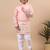 Boys peach silk blend floral embroidered border kurta & pyjama set
