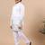 Boys white silk blend  geometric floral embroidered border kurta & pyjama set