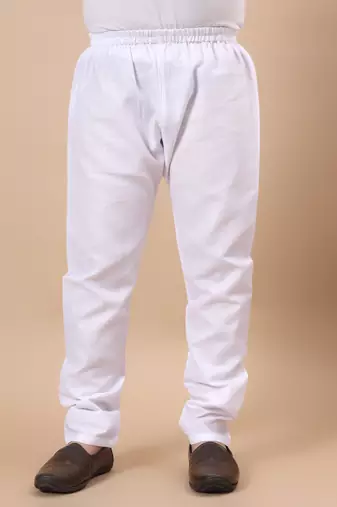 Boys white silk blend  geometric floral embroidered border kurta & pyjama set