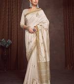 Ethnic motifs zari linen blend kasavu saree