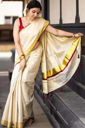 Zari pure cotton kasavu saree