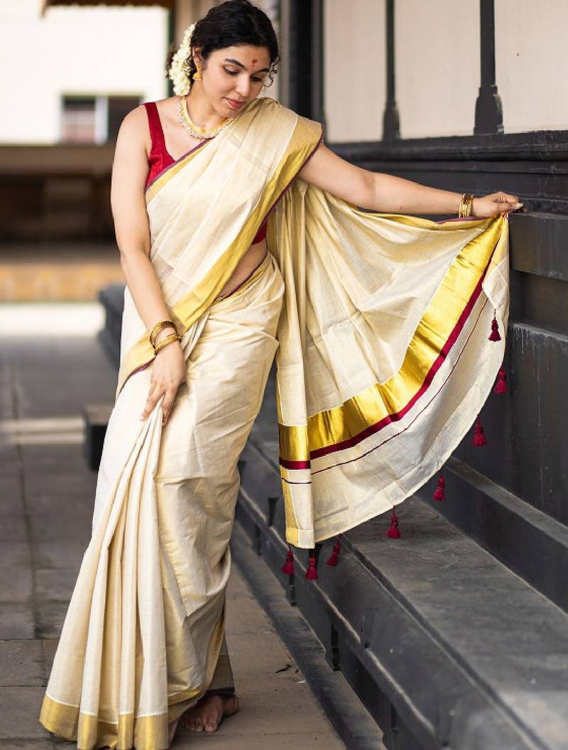 Zari pure cotton kasavu saree