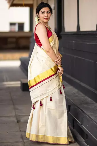 Zari pure cotton kasavu saree
