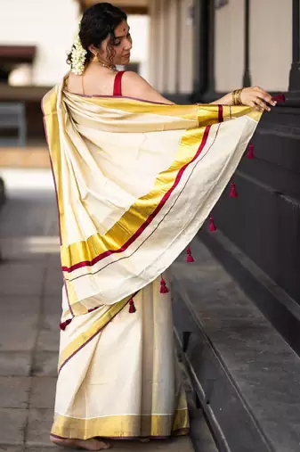 Zari pure cotton kasavu saree