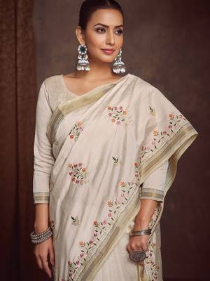 Floral zari linen blend designer kasavu saree 3