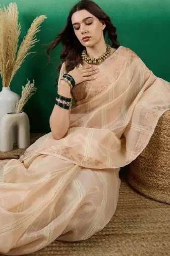 Striped design zari woven kanjeevaram saree with blouse
