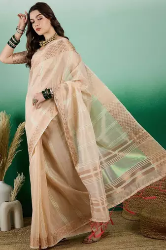 Striped design zari woven kanjeevaram saree with blouse