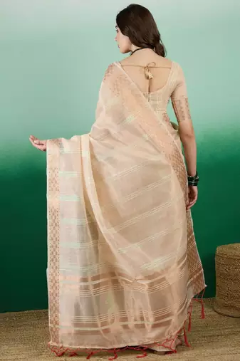 Striped design zari woven kanjeevaram saree with blouse