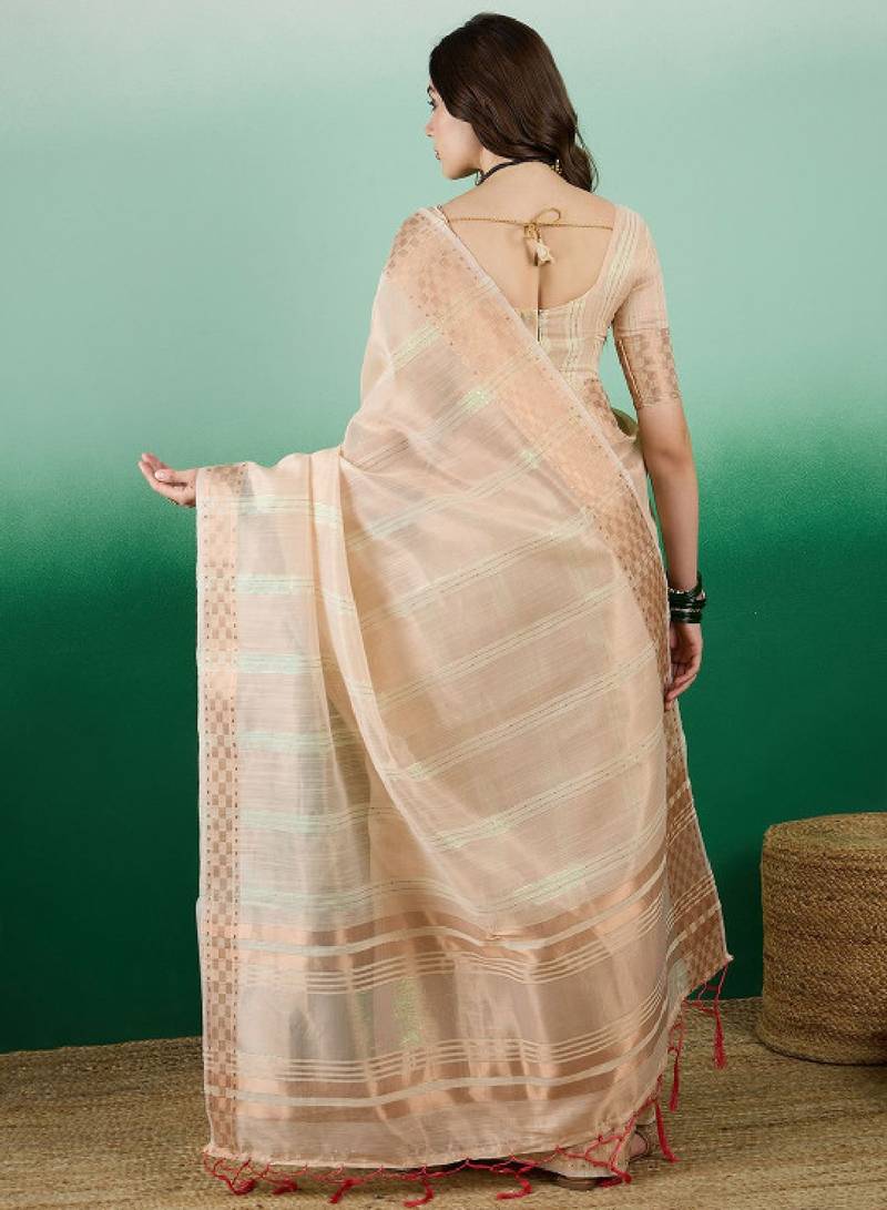 Striped design zari woven kanjeevaram saree with blouse