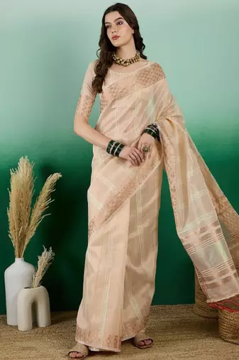 Striped design zari woven kanjeevaram saree with blouse