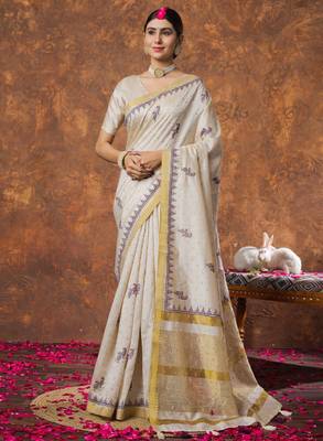 Woven design linen kasavu sarees 1
