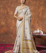 Woven design linen kasavu sarees