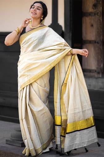 Zari pure cotton kasavu saree
