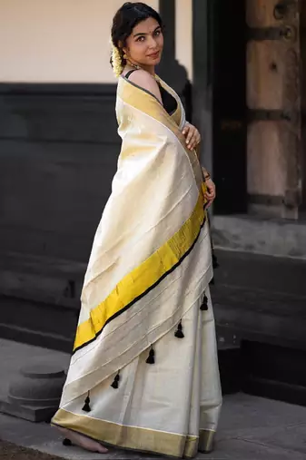 Zari pure cotton kasavu saree