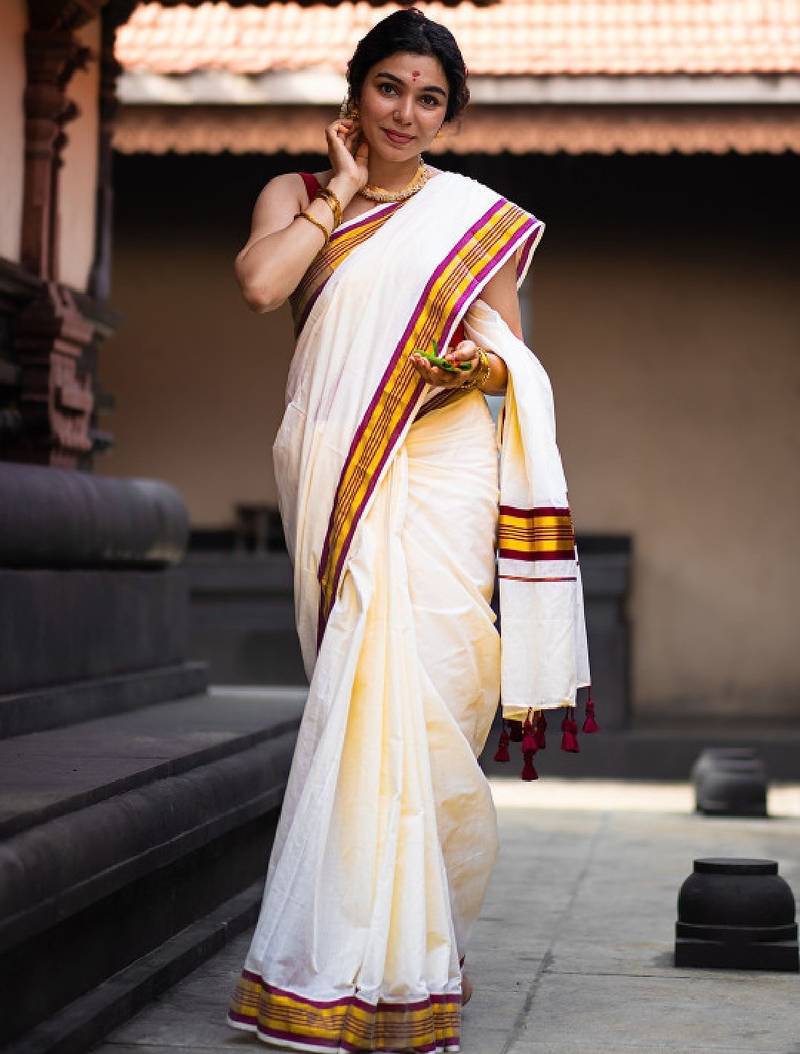 Zari pure cotton kasavu saree