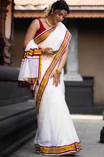 Zari pure cotton kasavu saree