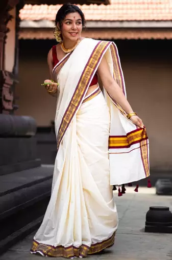 Zari pure cotton kasavu saree