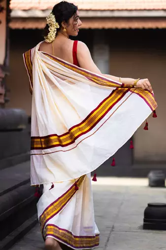 Zari pure cotton kasavu saree