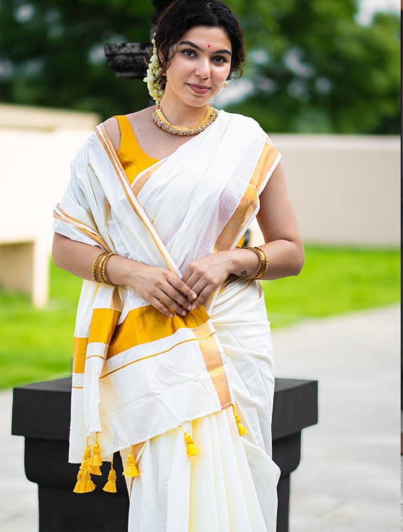 Zari pure cotton kasavu saree