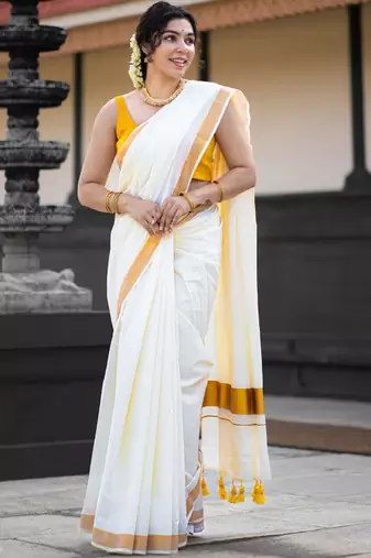 Zari pure cotton kasavu saree