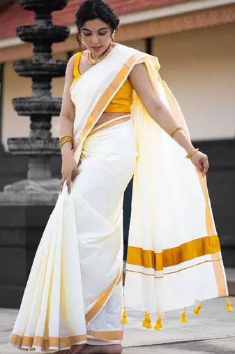 Zari pure cotton kasavu saree