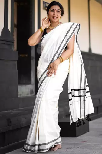 Zari pure cotton kasavu saree