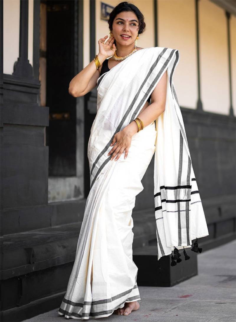 Zari pure cotton kasavu saree