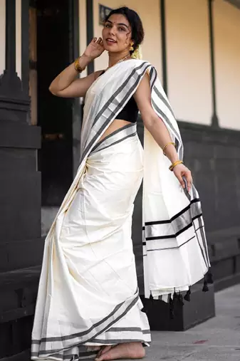 Zari pure cotton kasavu saree