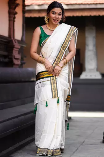Zari pure cotton kasavu saree
