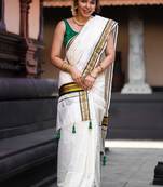 Zari pure cotton kasavu saree