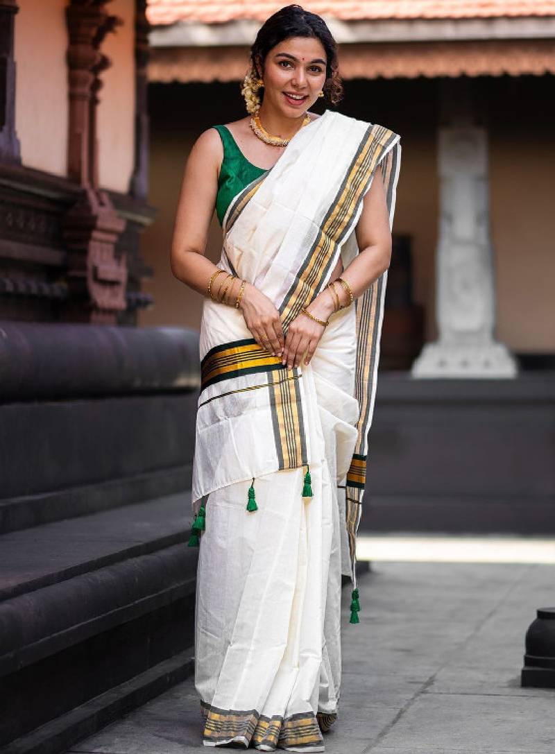 Zari pure cotton kasavu saree